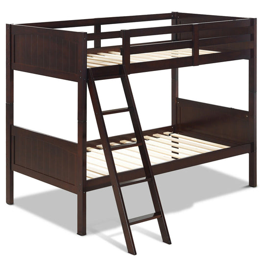 Twin Size Wooden Bunk Beds, Convertible To 2 Beds, Brown Bunk Bed Frame Brown at Gallery Canada