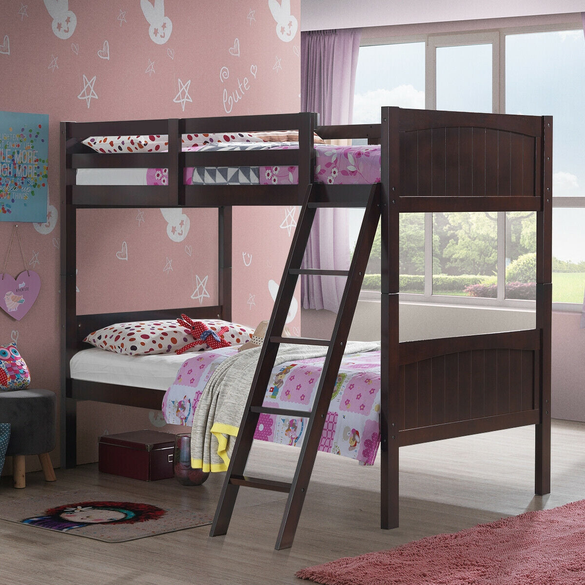 Twin Size Wooden Bunk Beds, Convertible To 2 Beds, Brown Bunk Bed Frame at Gallery Canada