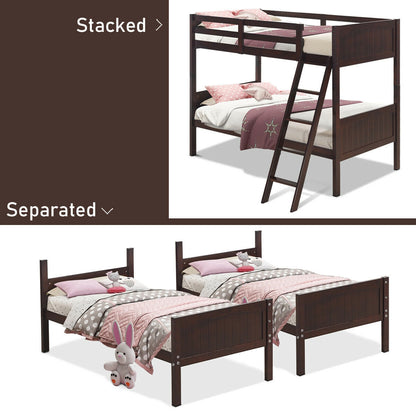Twin Size Wooden Bunk Beds, Convertible To 2 Beds, Brown Bunk Bed Frame at Gallery Canada