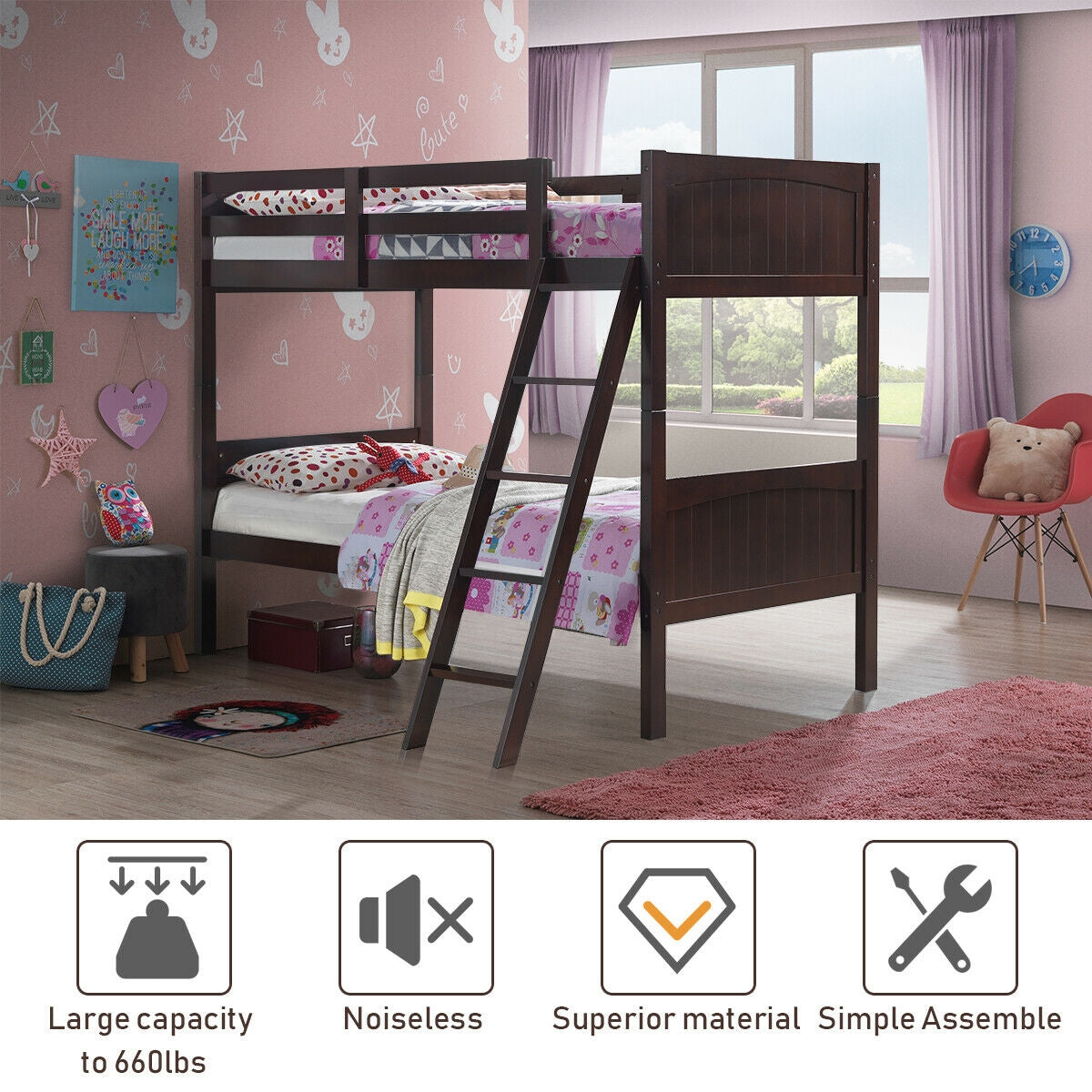 Twin Size Wooden Bunk Beds, Convertible To 2 Beds, Brown Bunk Bed Frame at Gallery Canada