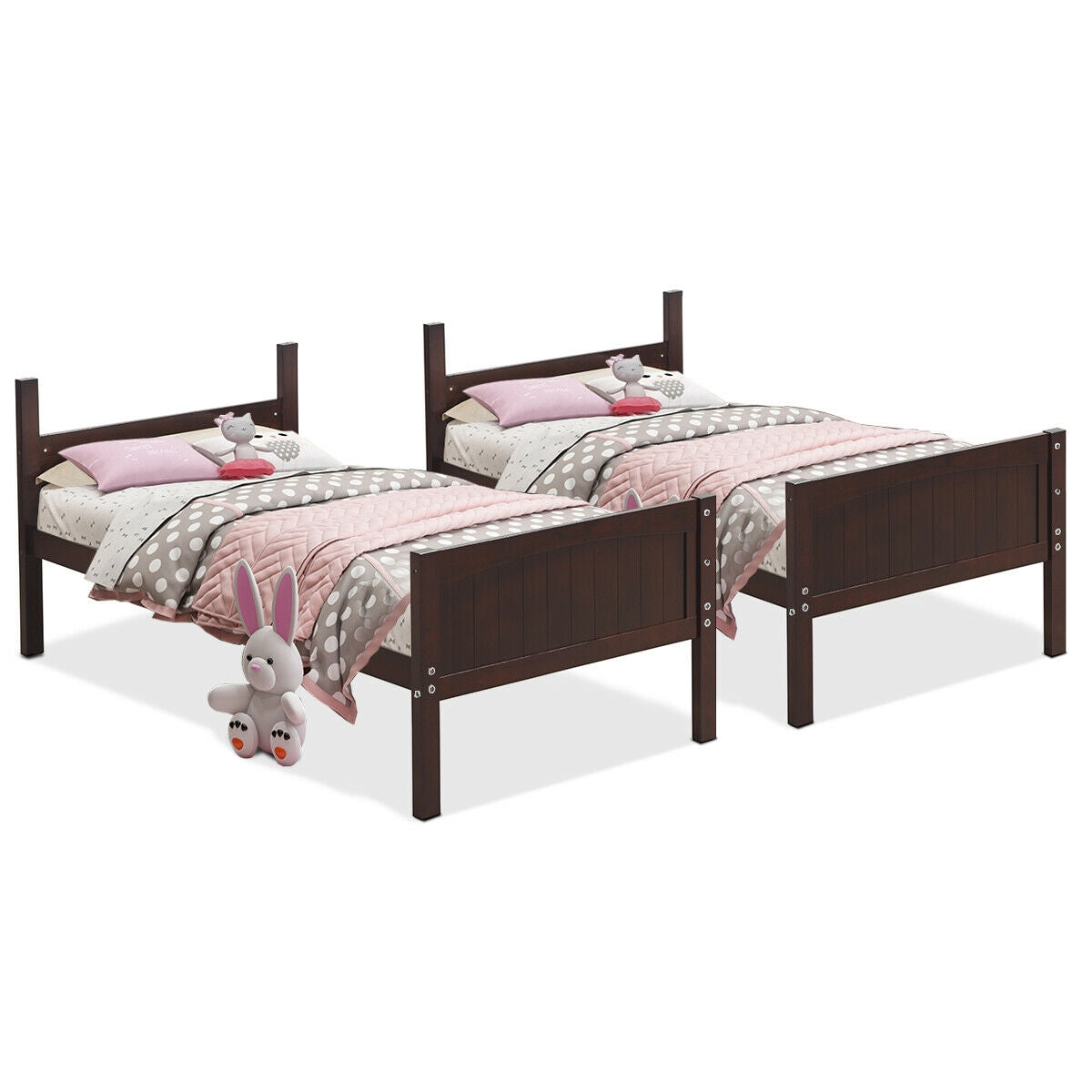Twin Size Wooden Bunk Beds, Convertible To 2 Beds, Brown Bunk Bed Frame at Gallery Canada