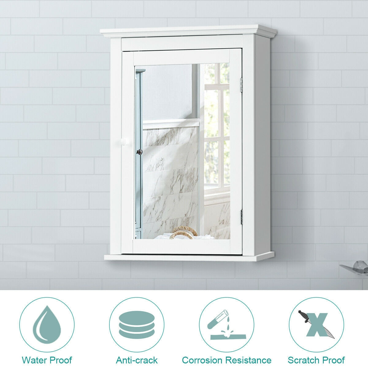 Wall Mounted Bathroom Mirror Cabinet, Adjustable Shelf, White Wall Cabinets at Gallery Canada
