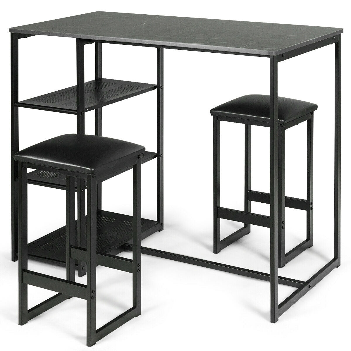 3 Pcs Dining Set, Faux Marble Table, 2 Stools, Black Dining Room Sets at Gallery Canada