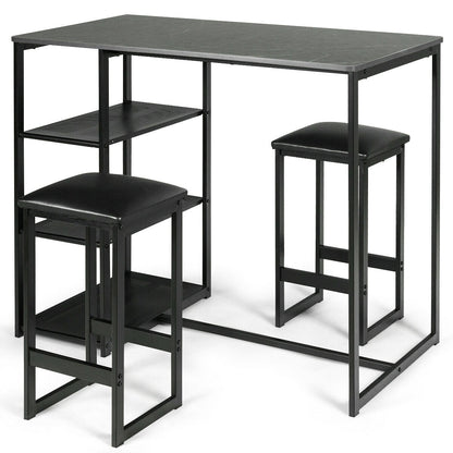 3 Pcs Dining Set, Faux Marble Table, 2 Stools, Black Dining Room Sets at Gallery Canada