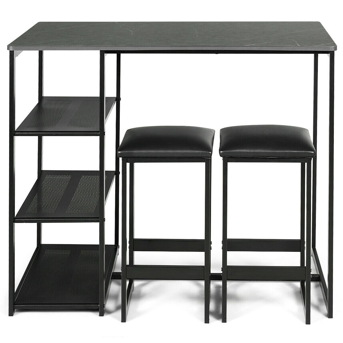 3 Pcs Dining Set, Faux Marble Table, 2 Stools, Black Dining Room Sets at Gallery Canada