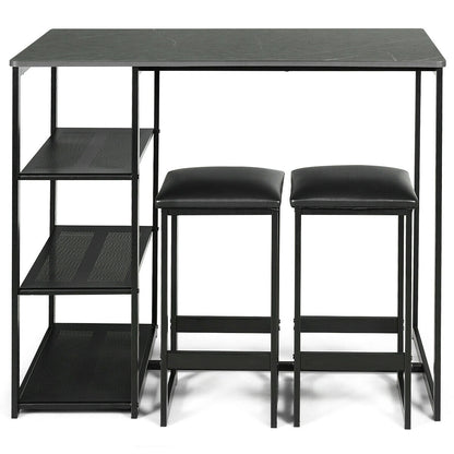 3 Pcs Dining Set, Faux Marble Table, 2 Stools, Black Dining Room Sets at Gallery Canada