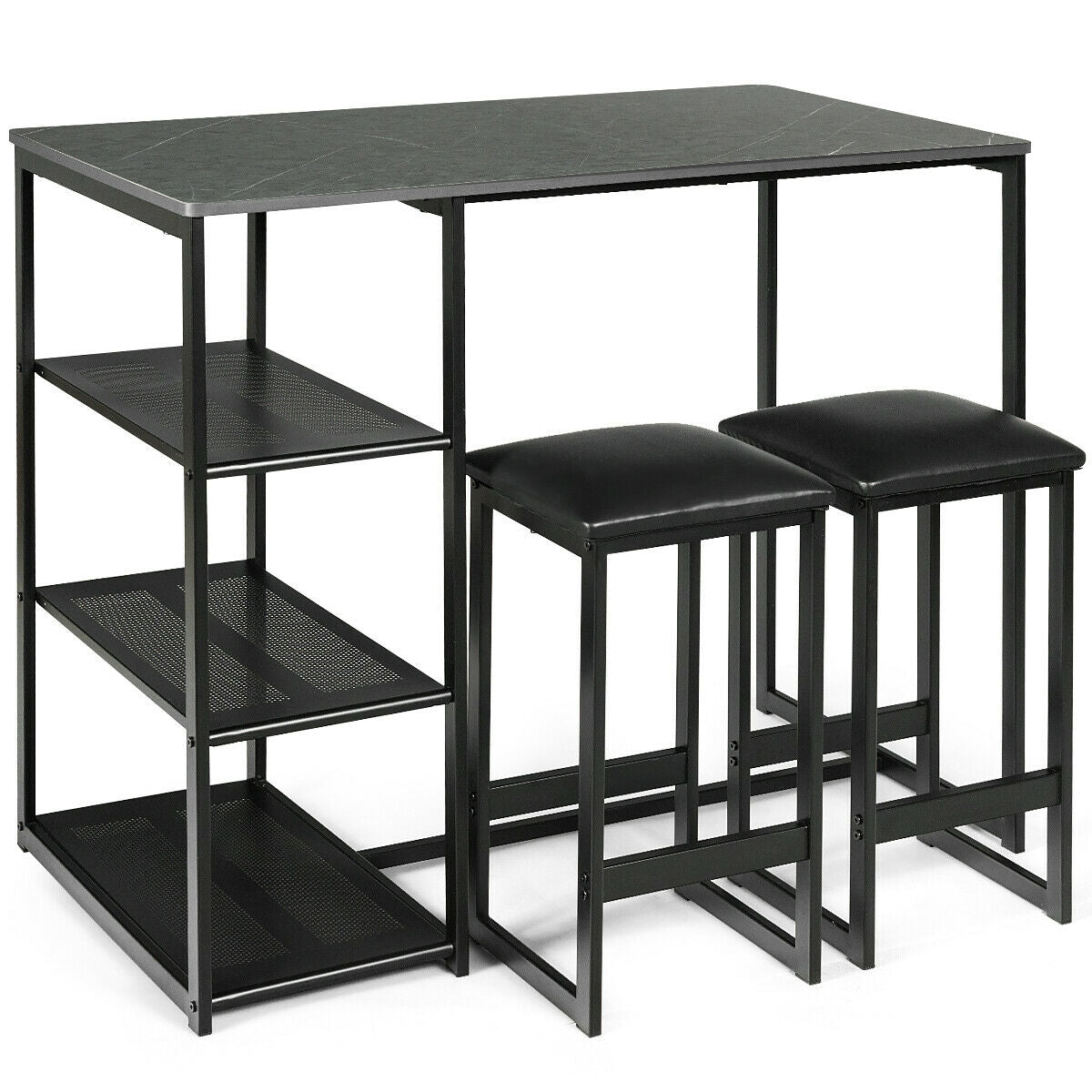 3 Pcs Dining Set, Faux Marble Table, 2 Stools, Black Dining Room Sets at Gallery Canada