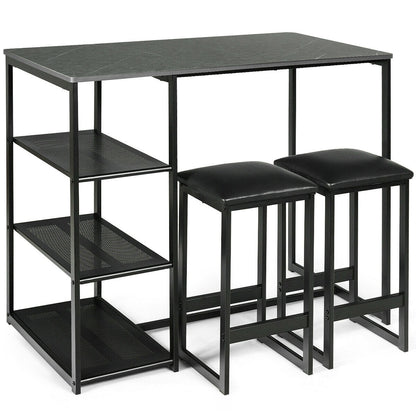 3 Pcs Dining Set, Faux Marble Table, 2 Stools, Black Dining Room Sets at Gallery Canada