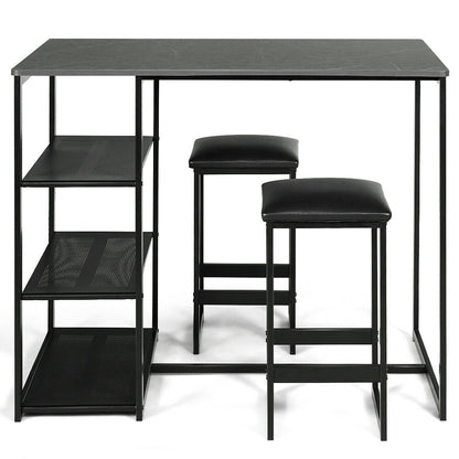 3 Pcs Dining Set, Faux Marble Table, 2 Stools, Black Dining Room Sets at Gallery Canada