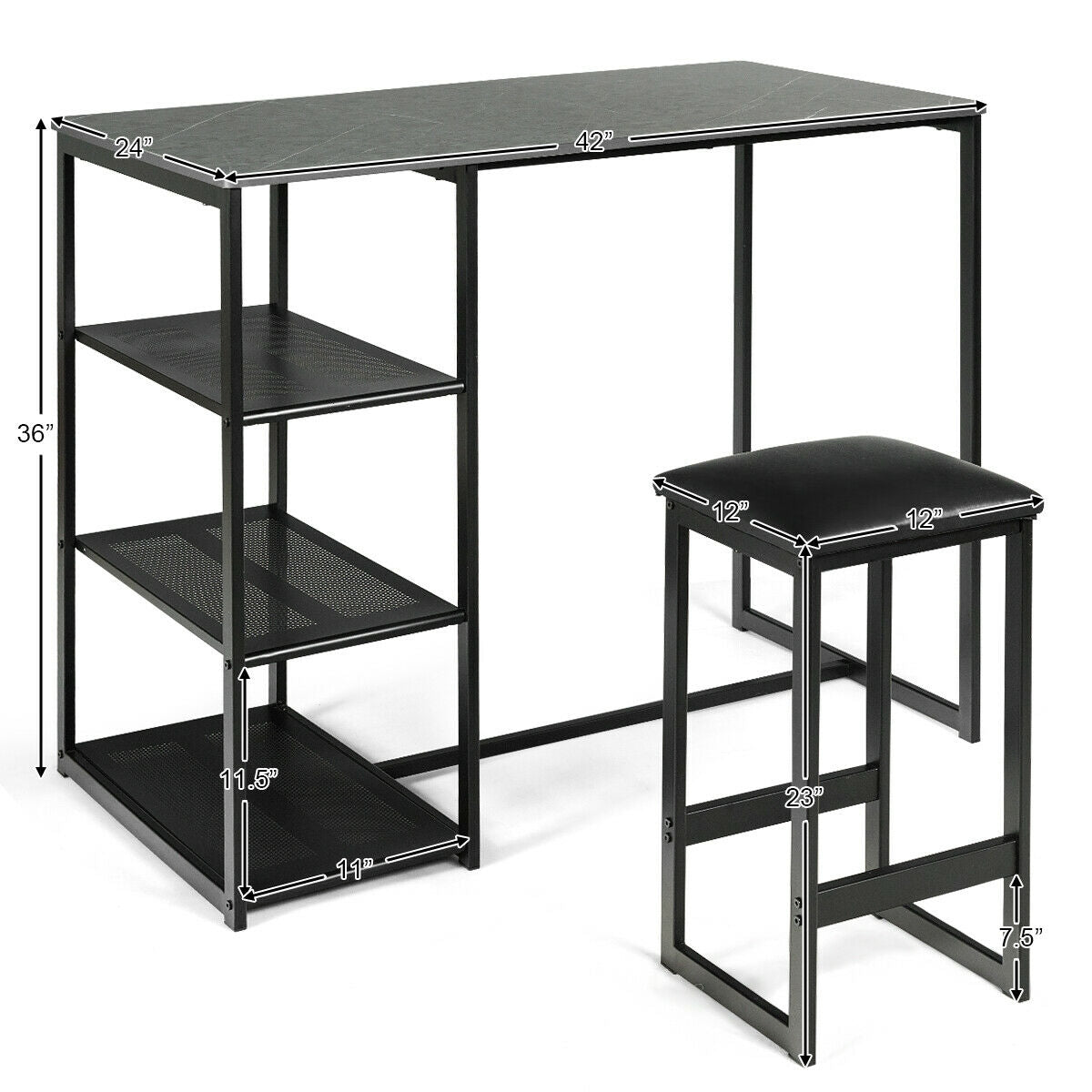 3 Pcs Dining Set, Faux Marble Table, 2 Stools, Black Dining Room Sets at Gallery Canada