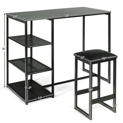 3 Pcs Dining Set, Faux Marble Table, 2 Stools, Black Dining Room Sets at Gallery Canada