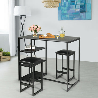 3 Pcs Dining Set, Faux Marble Table, 2 Stools, Black Dining Room Sets at Gallery Canada