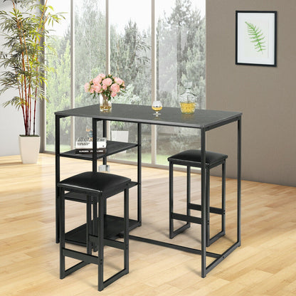 3 Pcs Dining Set, Faux Marble Table, 2 Stools, Black Dining Room Sets at Gallery Canada