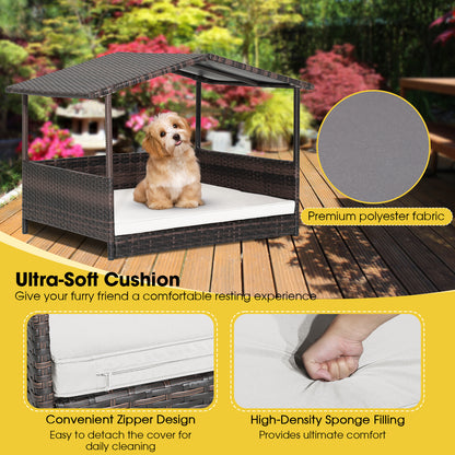 Outdoor Wicker Dog House, Weatherproof Roof, White Dog Kennels at Gallery Canada