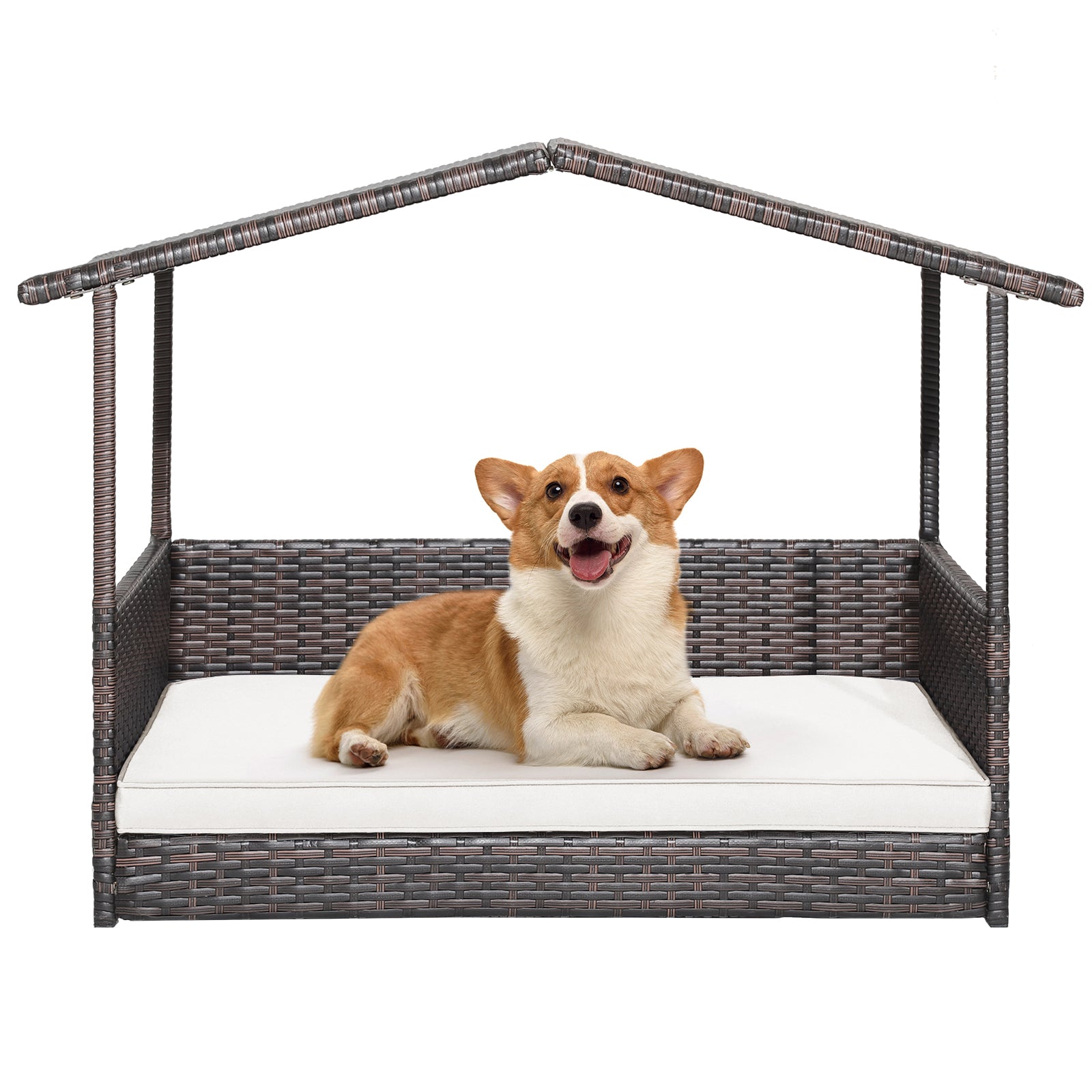 Outdoor Wicker Dog House, Weatherproof Roof, White Dog Kennels at Gallery Canada