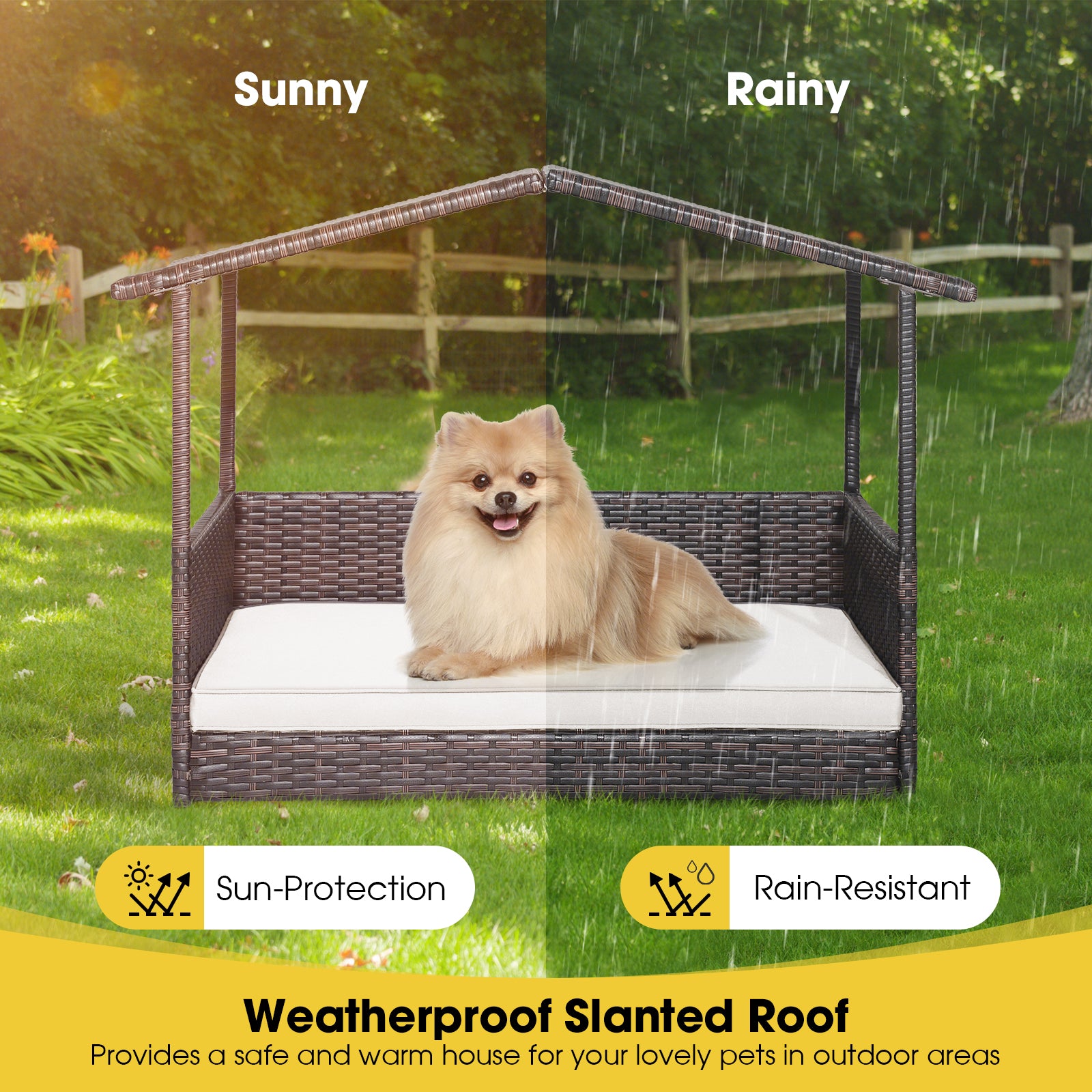 Outdoor Wicker Dog House, Weatherproof Roof, White Dog Kennels at Gallery Canada