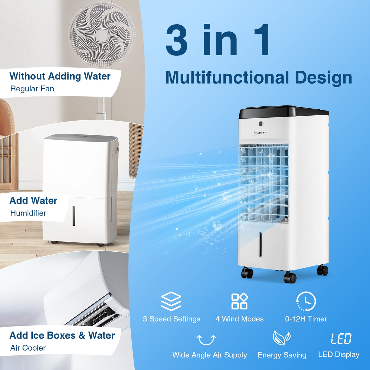 3-In-1 Evaporative Air Cooler, 4 Modes, White Air Coolers at Gallery Canada