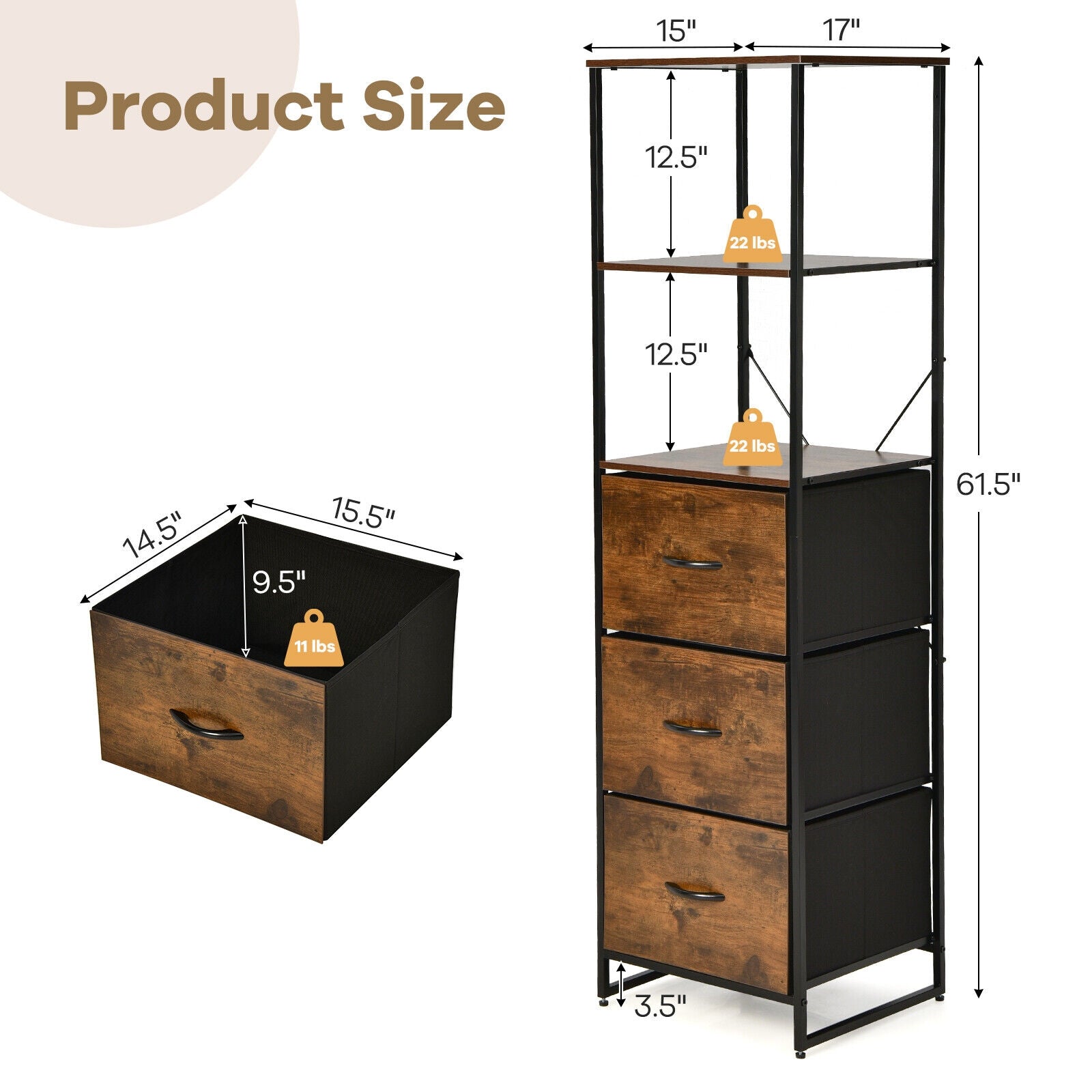 Freestanding 3 Drawer Dresser With 3 Shelves, Brown Dressers & Chests at Gallery Canada
