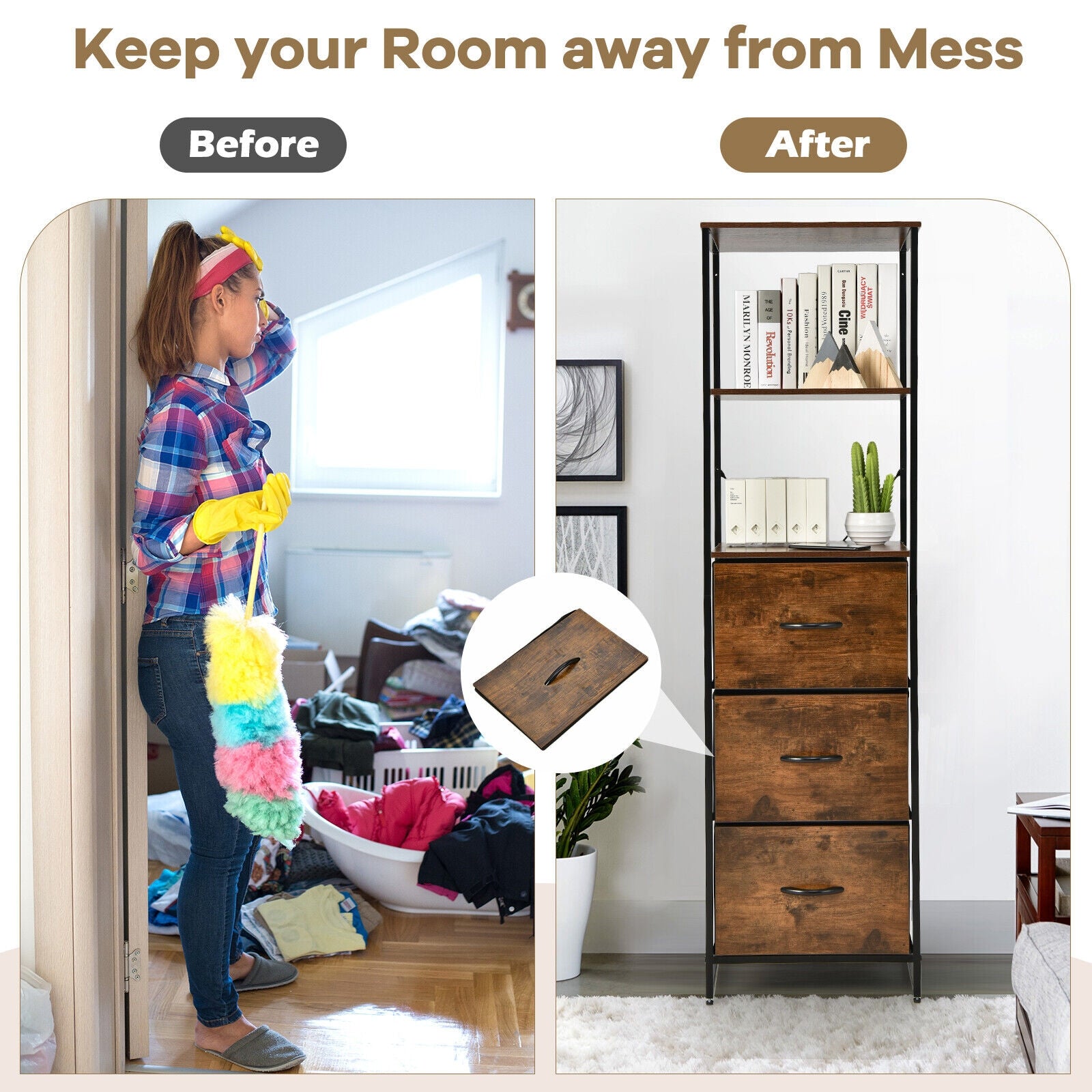 Freestanding 3 Drawer Dresser With 3 Shelves, Brown Dressers & Chests at Gallery Canada