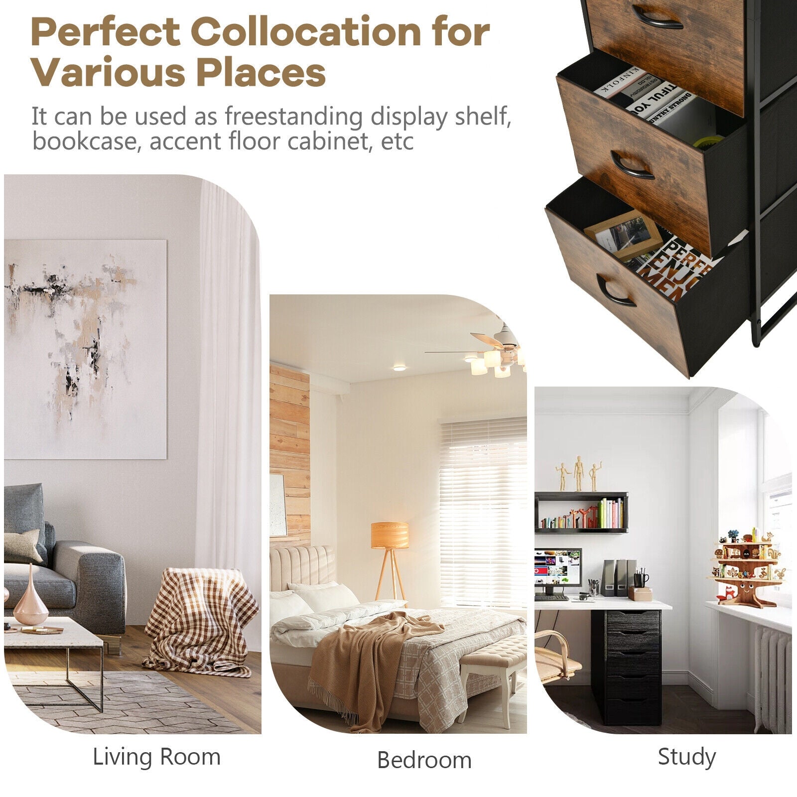 Freestanding 3 Drawer Dresser With 3 Shelves, Brown Dressers & Chests at Gallery Canada
