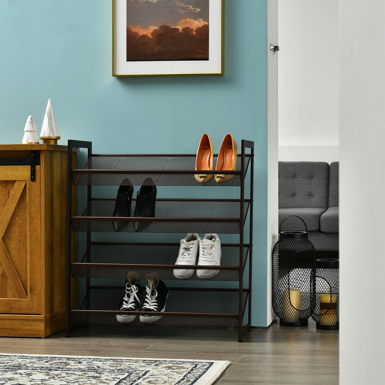 4-Tier Metal Shoe Rack, Flat And Slant Design, Brown Shoe Racks & Storage Benches at Gallery Canada