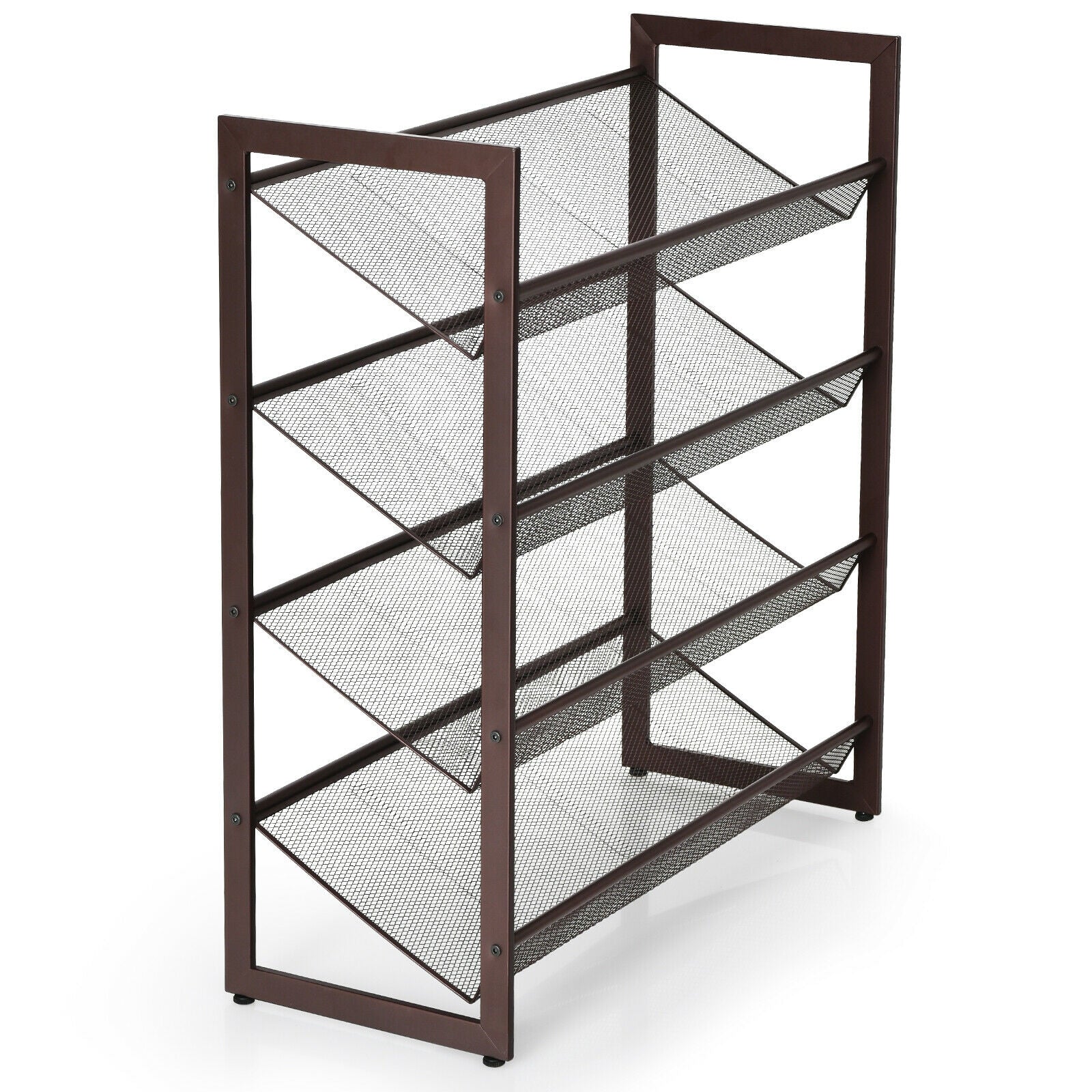 4-Tier Metal Shoe Rack, Flat And Slant Design, Brown Shoe Racks & Storage Benches Brown at Gallery Canada