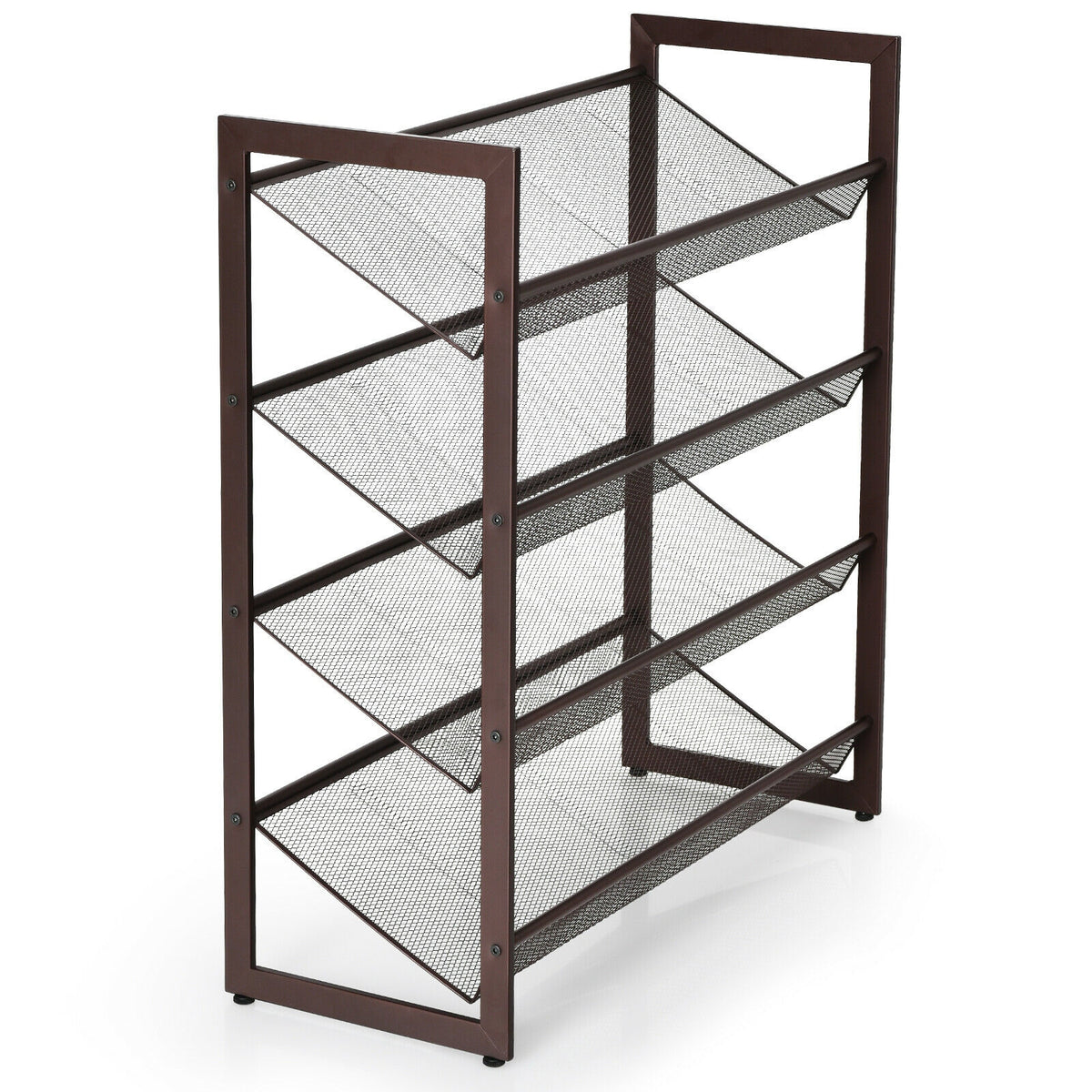 4-Tier Metal Shoe Rack, Flat And Slant Design, Brown Shoe Racks & Storage Benches Brown at Gallery Canada