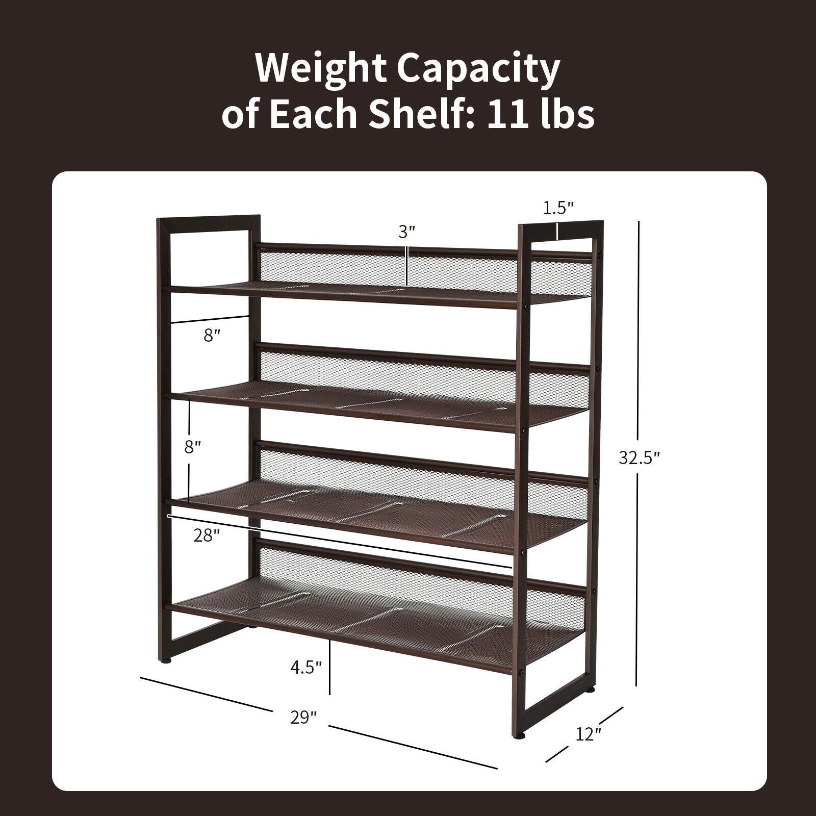4-Tier Metal Shoe Rack, Flat And Slant Design, Brown Shoe Racks & Storage Benches at Gallery Canada