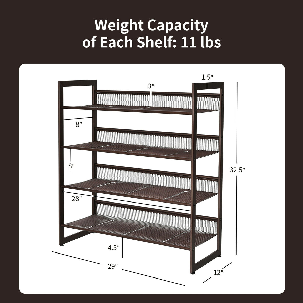 4-Tier Metal Shoe Rack, Flat And Slant Design, Brown Shoe Racks & Storage Benches at Gallery Canada