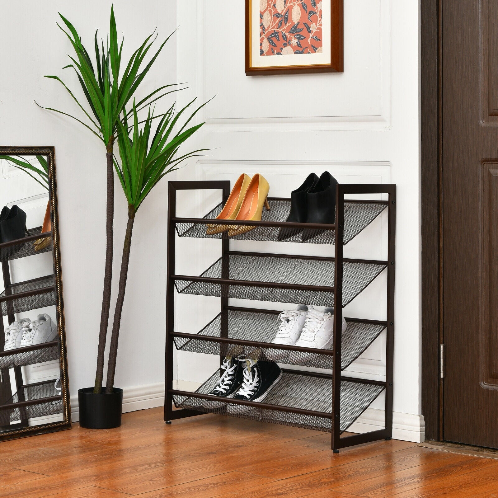 4-Tier Metal Shoe Rack, Flat And Slant Design, Brown Shoe Racks & Storage Benches at Gallery Canada