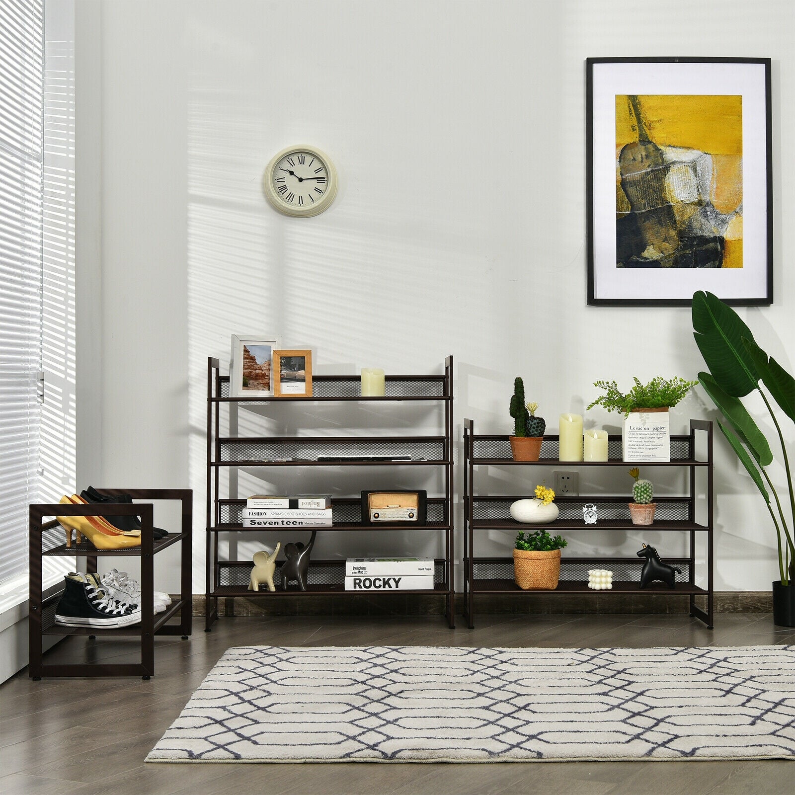4-Tier Metal Shoe Rack, Flat And Slant Design, Brown Shoe Racks & Storage Benches at Gallery Canada