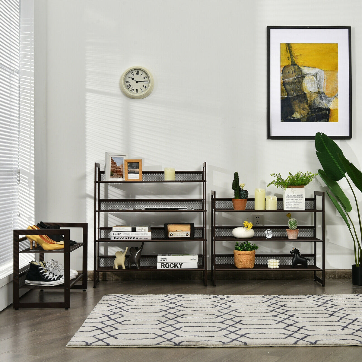 4-Tier Metal Shoe Rack, Flat And Slant Design, Brown Shoe Racks & Storage Benches at Gallery Canada