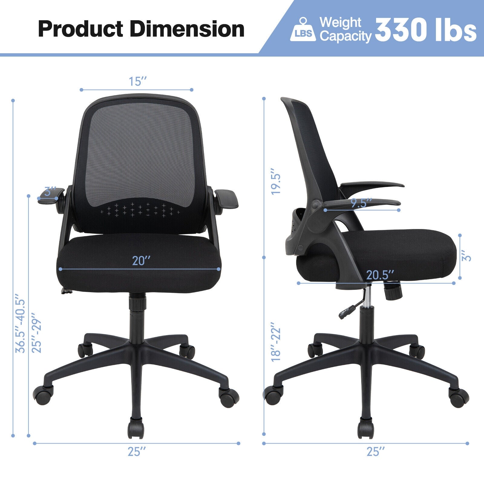 Adjustable Mesh Office Chair, Flip-Up Armrest, Black Mesh Chairs at Gallery Canada