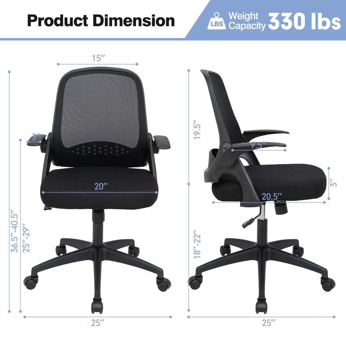 Adjustable Mesh Office Chair, Flip-Up Armrest, Black Mesh Chairs at Gallery Canada