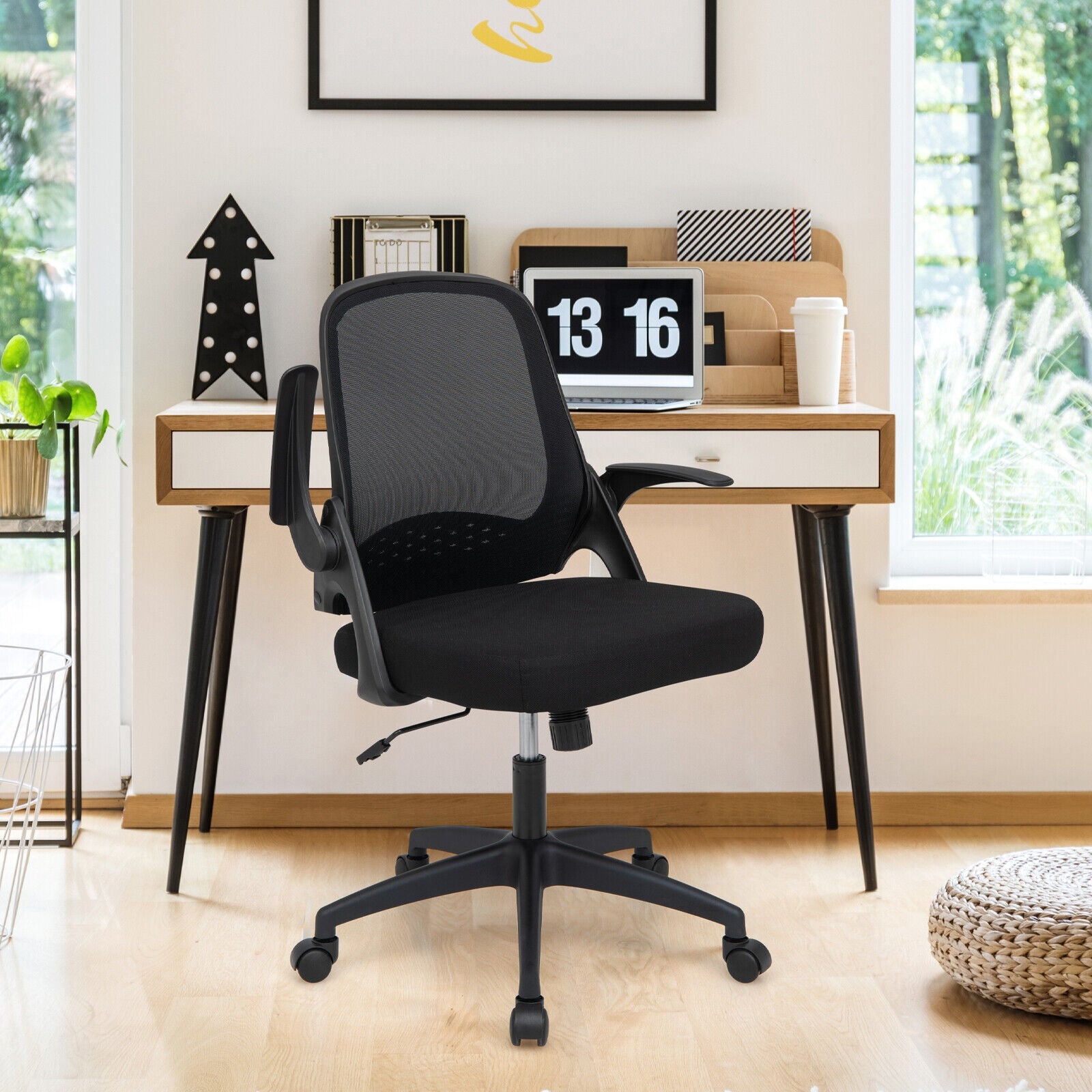 Adjustable Mesh Office Chair, Flip-Up Armrest, Black Mesh Chairs at Gallery Canada