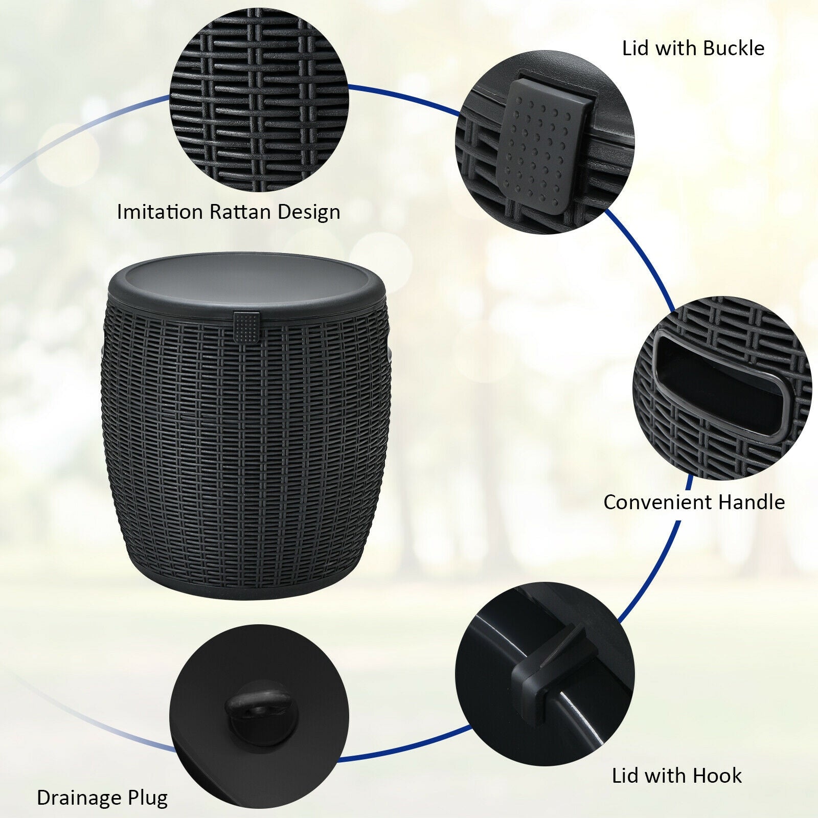 9.5 Gallon 4-In-1 Patio Rattan Cocktail Table, Black Coolers at Gallery Canada