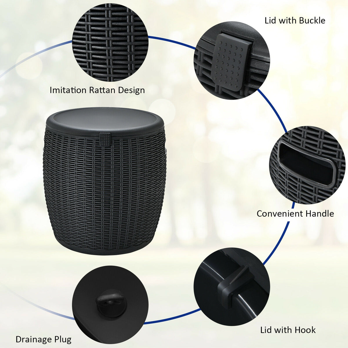 9.5 Gallon 4-In-1 Patio Rattan Cocktail Table, Black Coolers at Gallery Canada