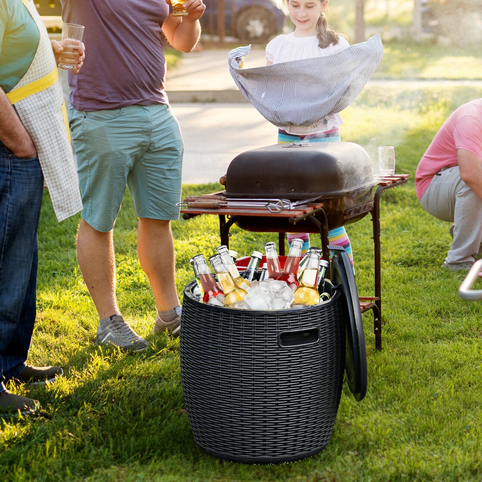9.5 Gallon 4-In-1 Patio Rattan Cocktail Table, Black Coolers at Gallery Canada