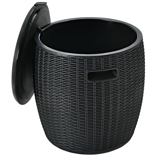 9.5 Gallon 4-In-1 Patio Rattan Cocktail Table, Black