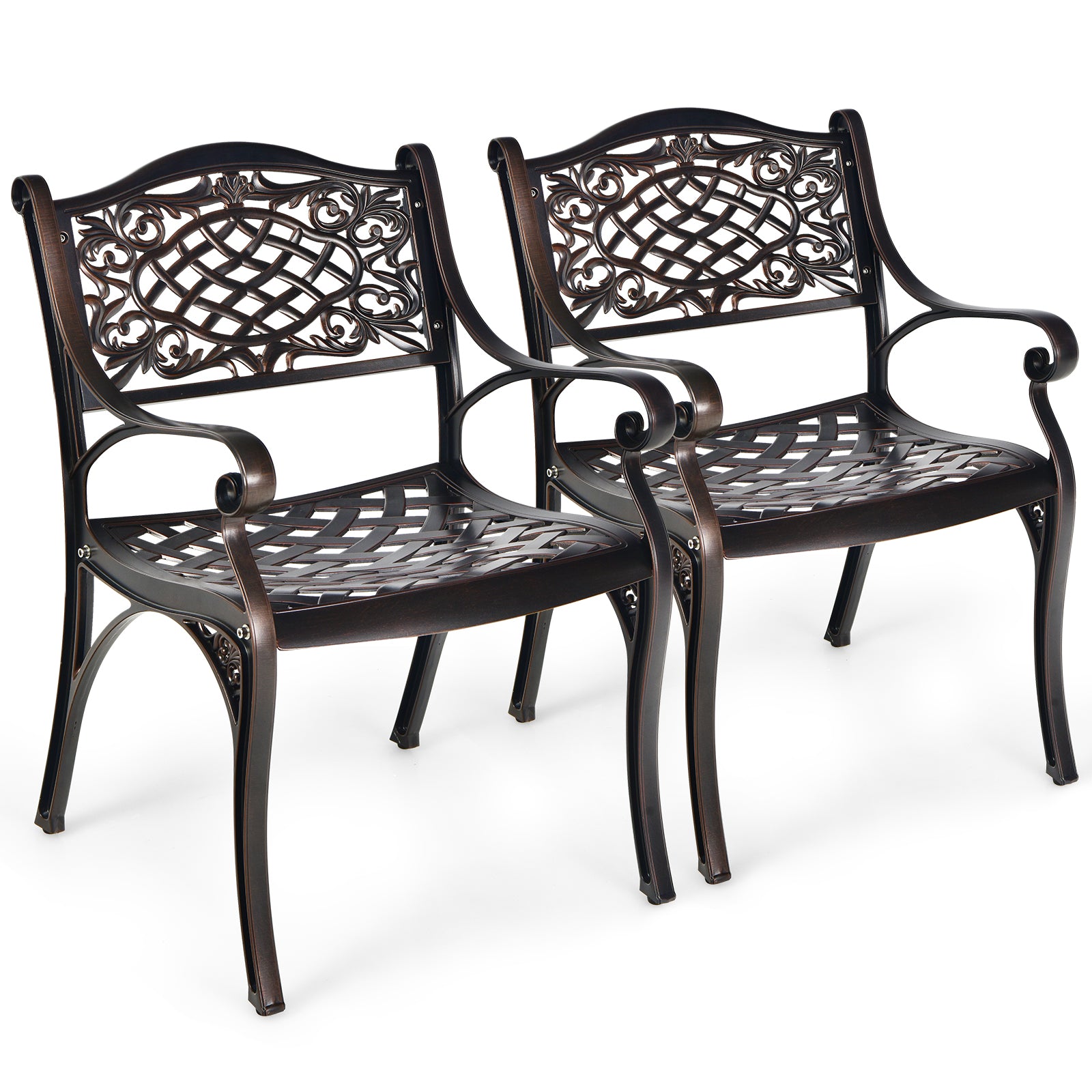 2-Piece Outdoor Cast Aluminum Chairs, With Armrests And Curved Seats, Copper Patio Dining Chairs at Gallery Canada