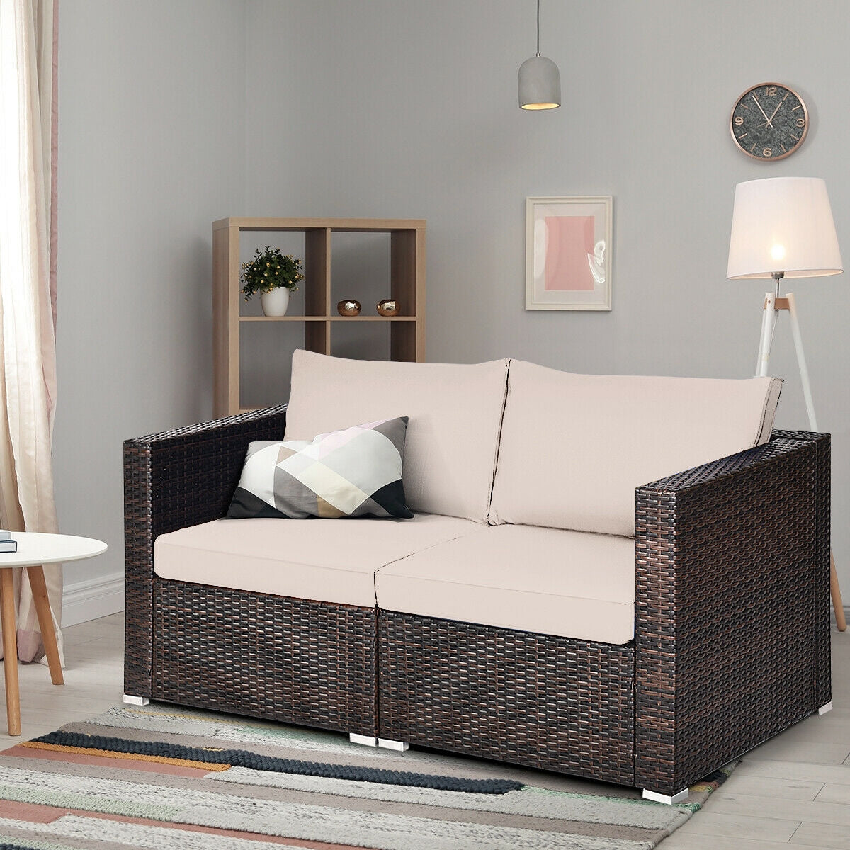 2 Piece Patio Rattan Sectional Conversation Sofa Set, Beige Outdoor Sectionals at Gallery Canada