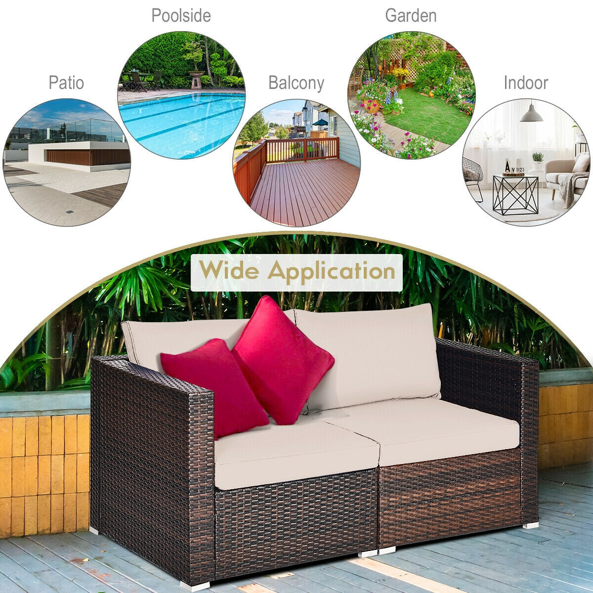 2 Piece Patio Rattan Sectional Conversation Sofa Set, Beige Outdoor Sectionals at Gallery Canada