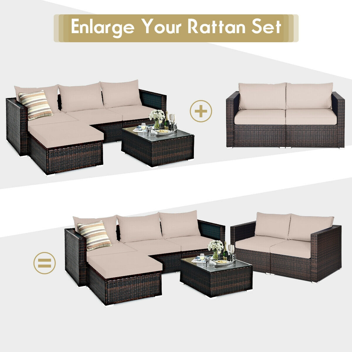 2 Piece Patio Rattan Sectional Conversation Sofa Set, Beige Outdoor Sectionals at Gallery Canada