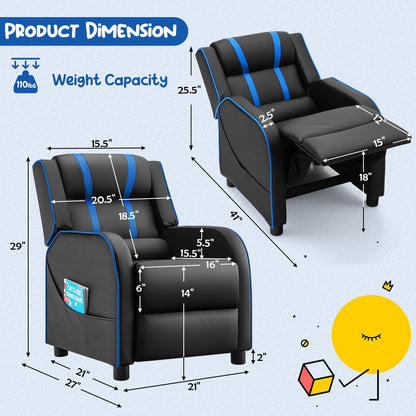 Kids Recliner Chair, With Side Pockets And Footrest, Blue Kids Chairs & Seating at Gallery Canada