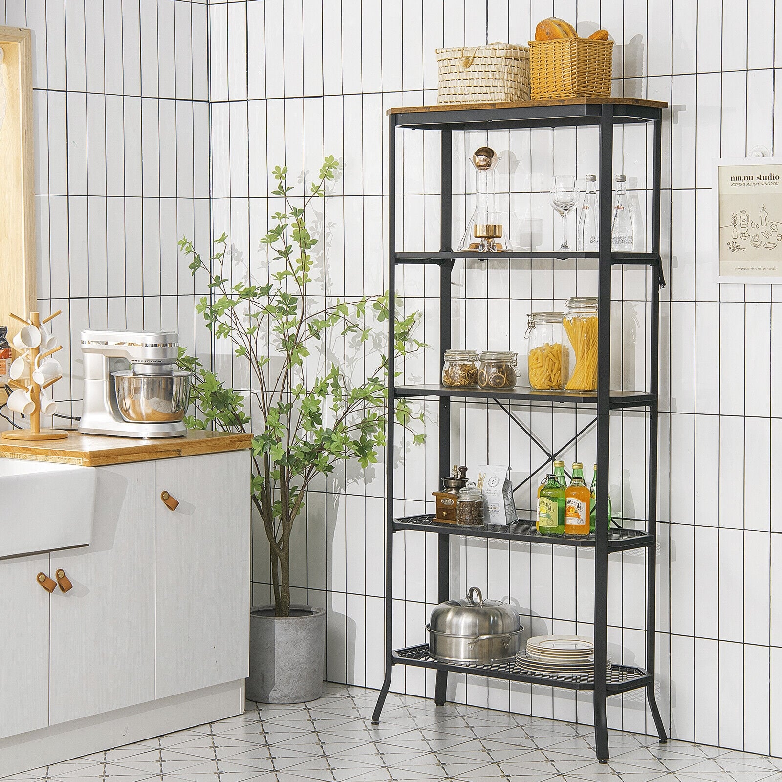 Industrial 5-Layer Bookshelf, Rustic Brown Bookcases at Gallery Canada