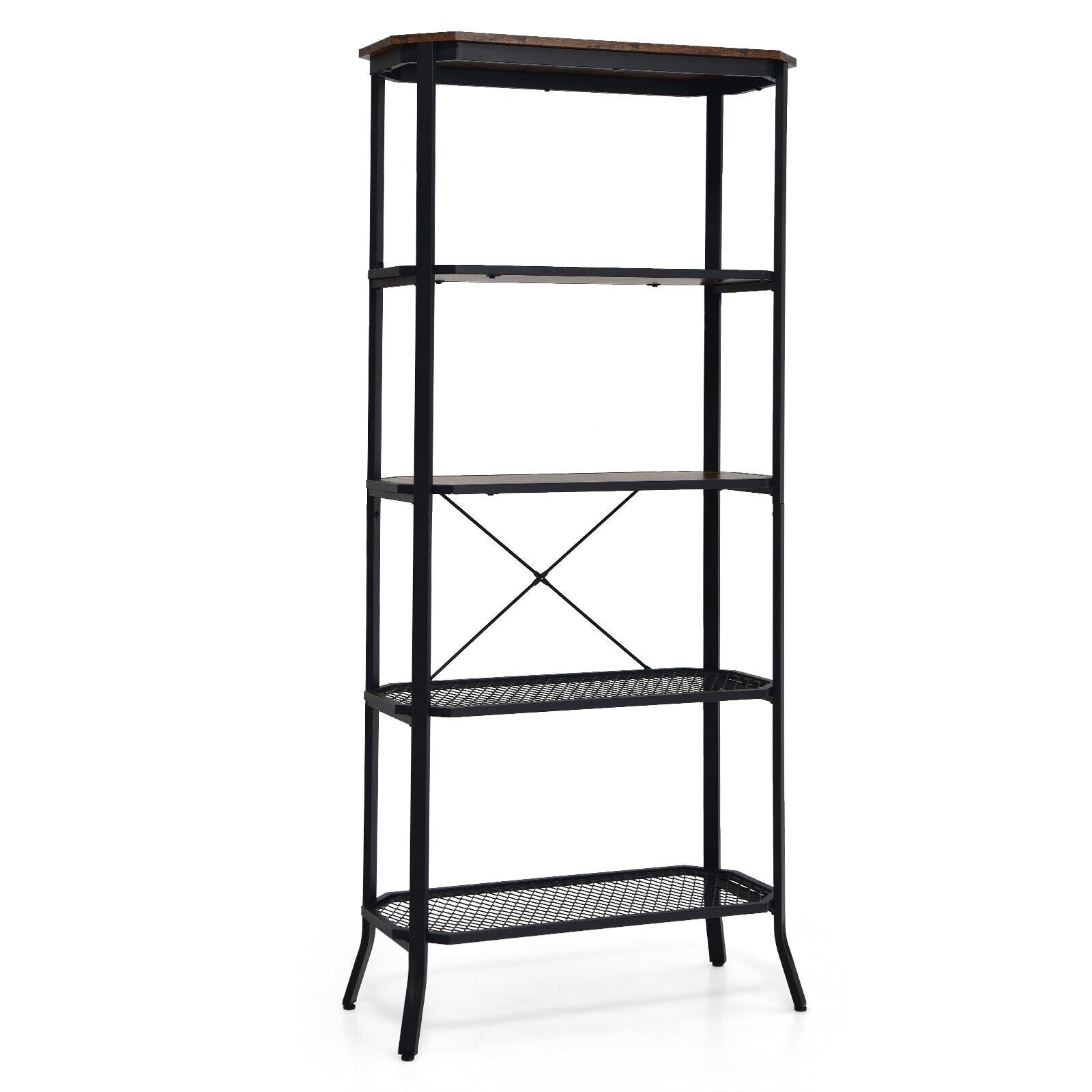Industrial 5-Layer Bookshelf, Rustic Brown Bookcases Rustic Brown at Gallery Canada