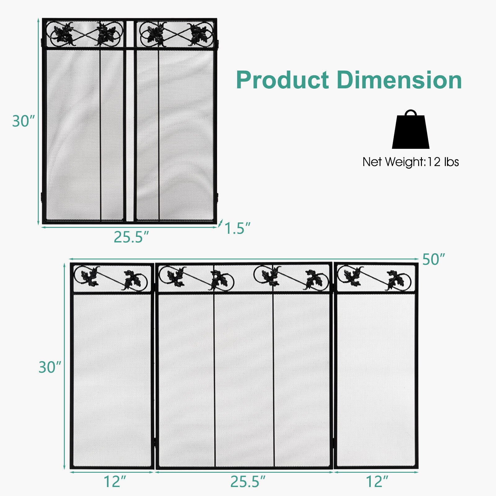 3-Panel Fireplace Screen Cover, Black Fireplace Tools at Gallery Canada