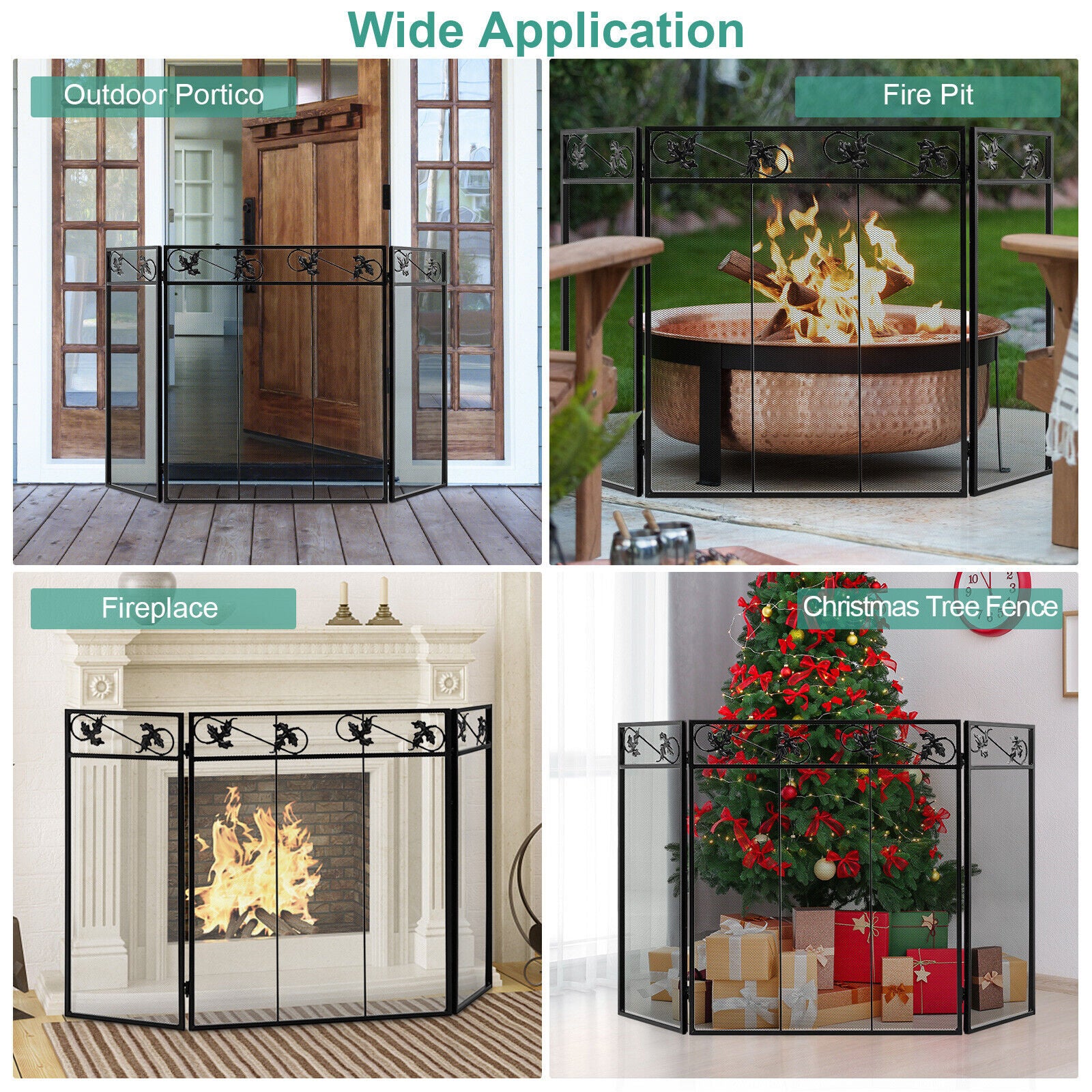 3-Panel Fireplace Screen Cover, Black Fireplace Tools at Gallery Canada