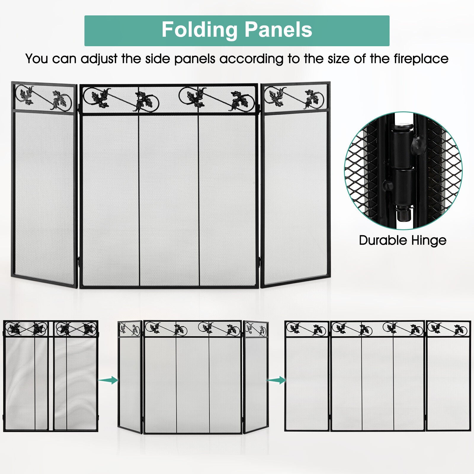 3-Panel Fireplace Screen Cover, Black Fireplace Tools at Gallery Canada