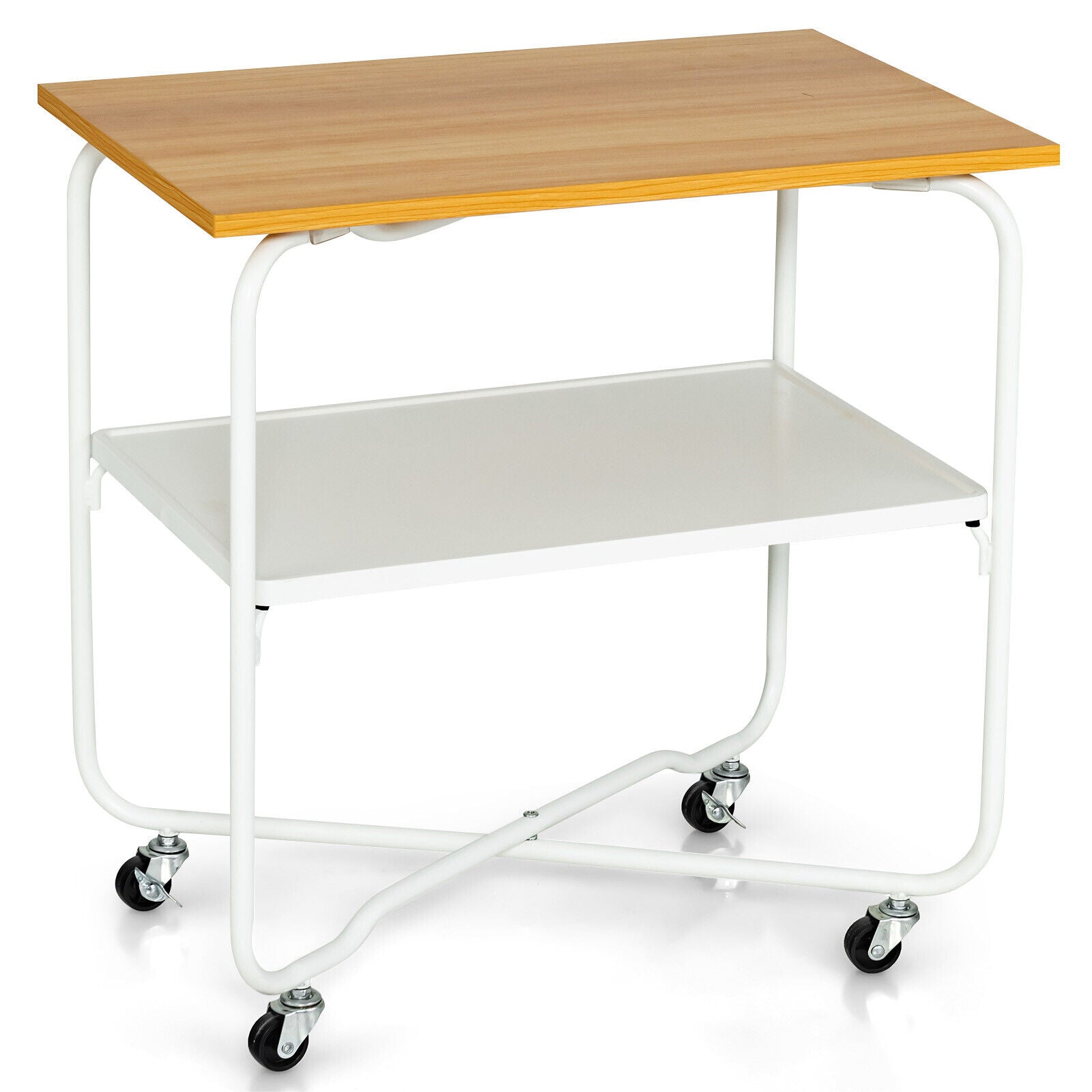 2-Tier End Table, Metal Shelf, Foldable Frame, Natural End & Side Tables Natural at Gallery Canada